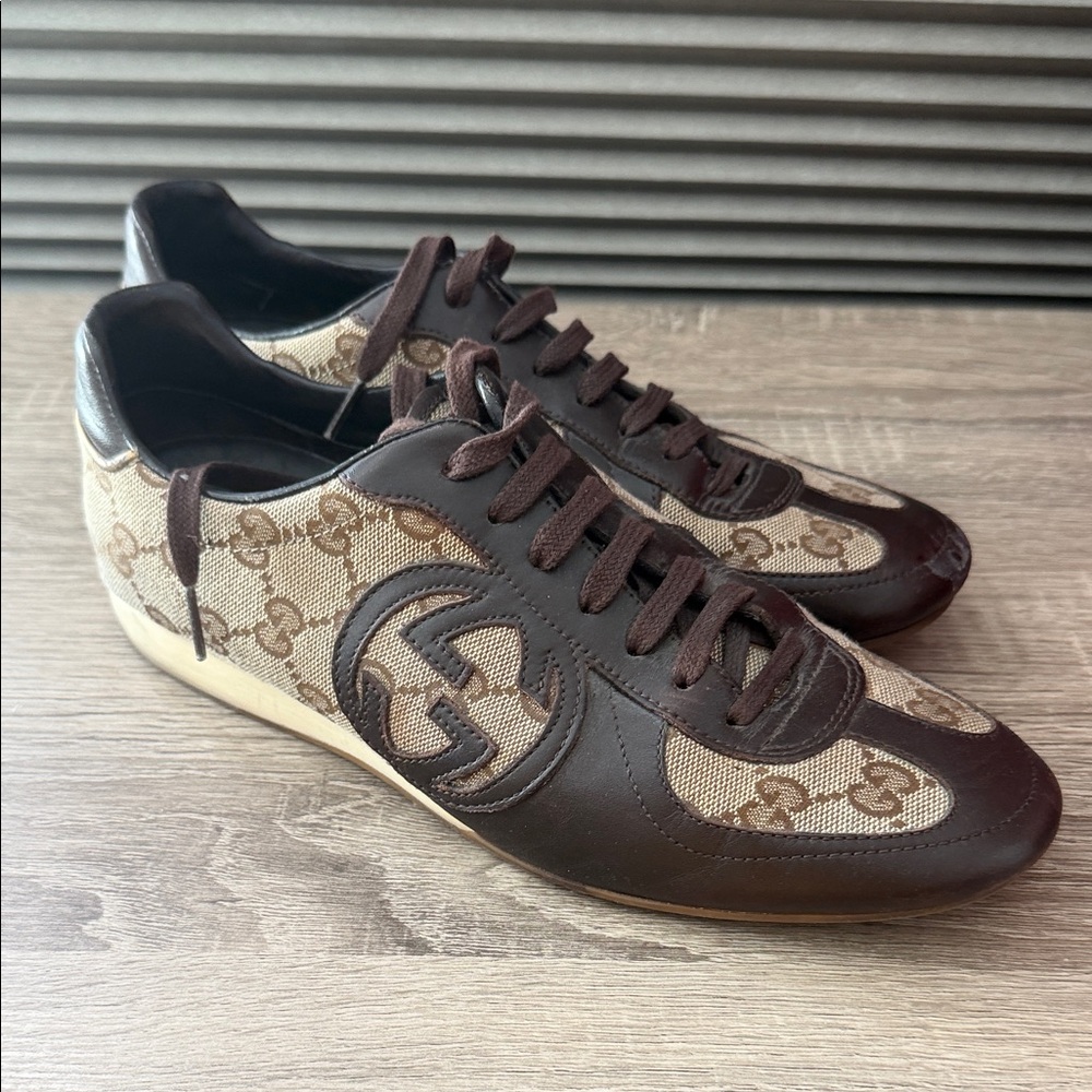 Gucci  Brown and Cream Logo Sneakers